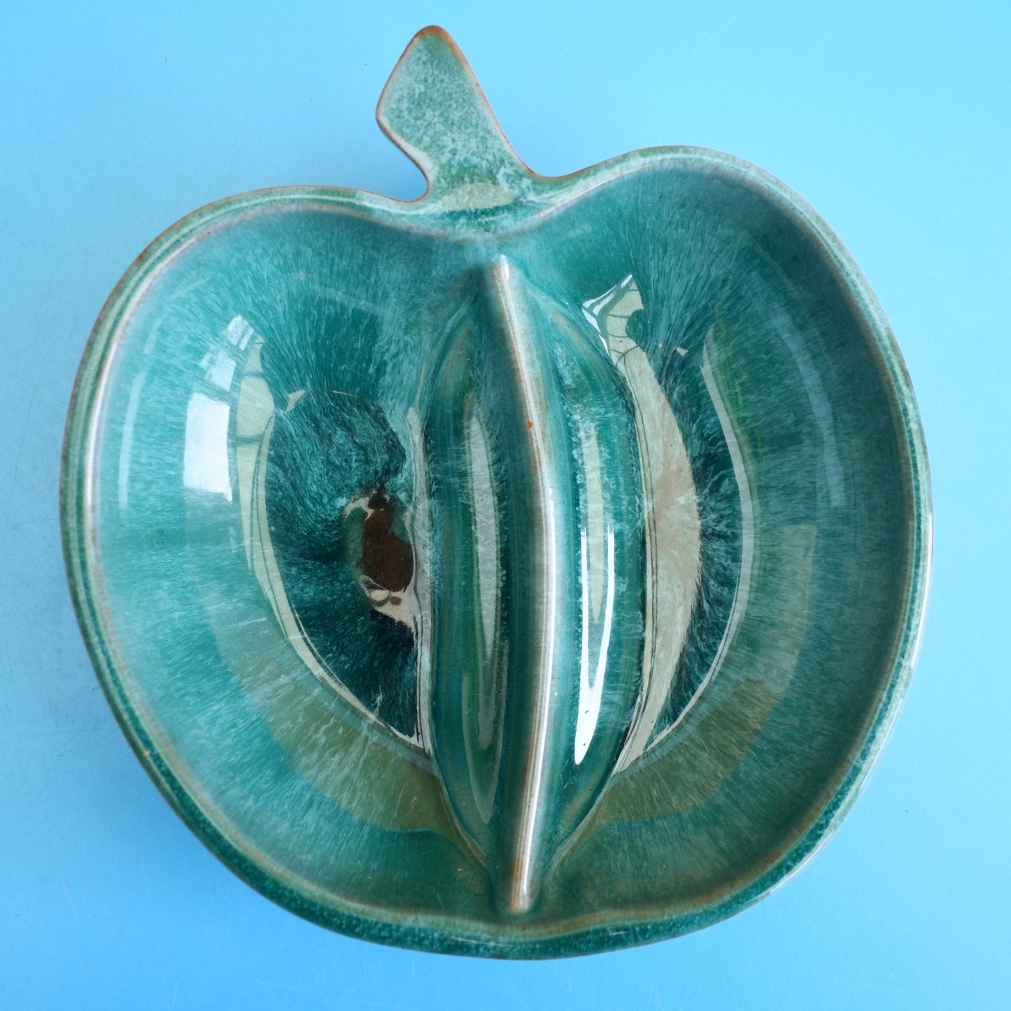 Vintage 1960s Apple Shaped Dish - Canadian Blue Mountain - Teal Glaze by Pineapple Retro