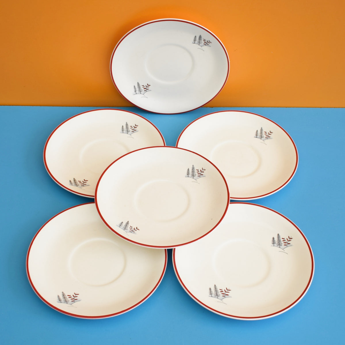 Vintage 1950s Crown Devon Stockholm Saucers x6 - Red Stag by Pineapple Retro