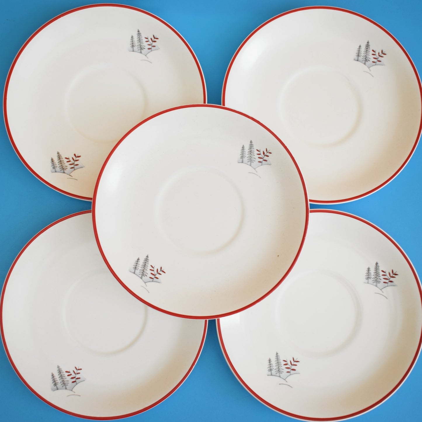 Vintage 1950s Crown Devon Stockholm Saucers x6 - Red Stag by Pineapple Retro