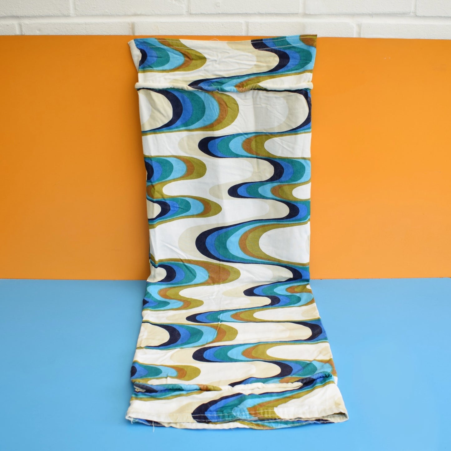 Vintage 1960s Geometric Fabric - Brown & Blues -Swirl