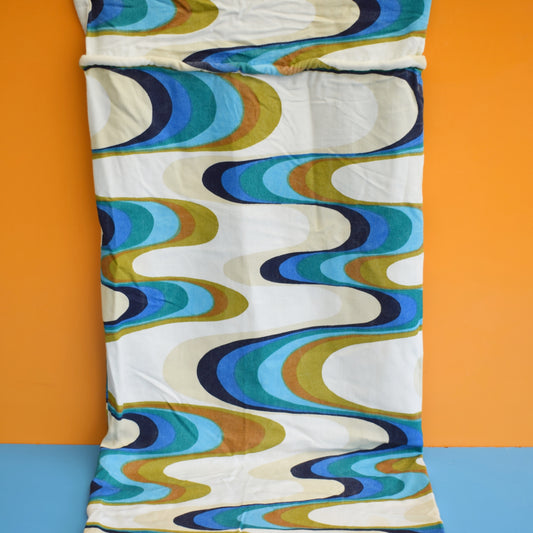 Vintage 1960s Geometric Fabric - Brown & Blues -Swirl