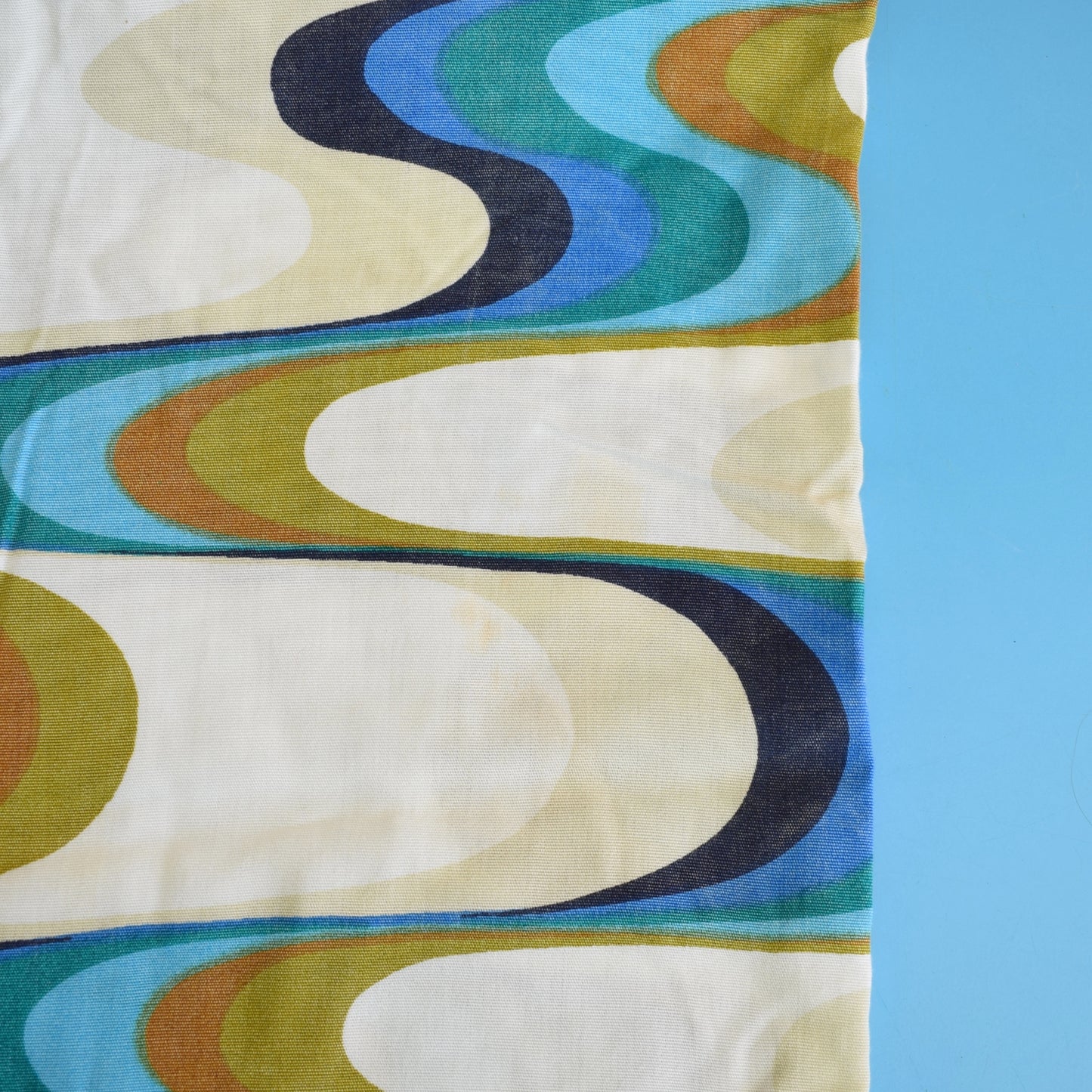 Vintage 1960s Geometric Fabric - Brown & Blues -Swirl