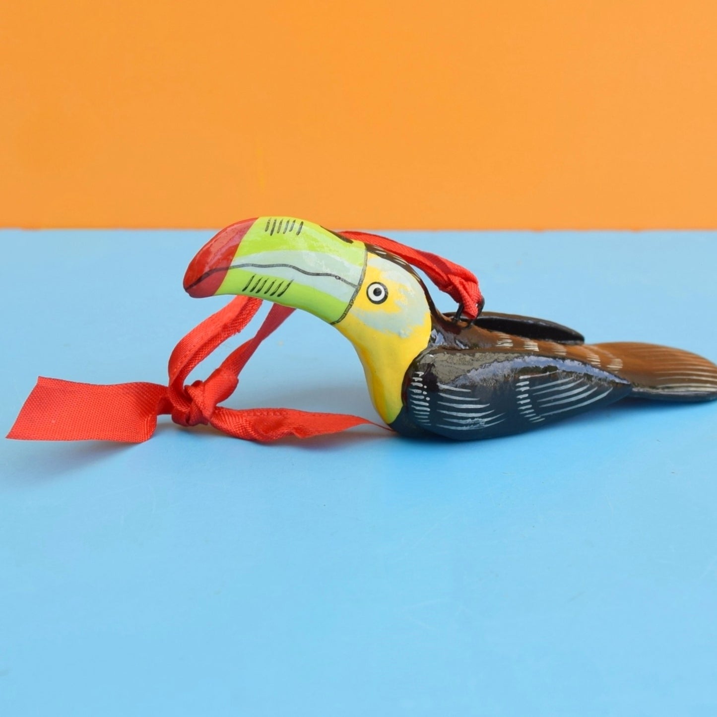 Vintage 1970s Wooden /Cay? Hand Painted Birds - Parrot / Toucan