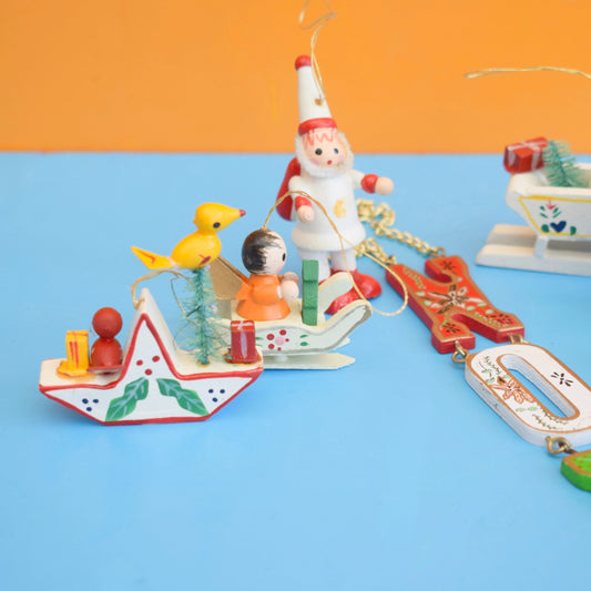 Vintage 1970s Wooden Christmas Decorations x7