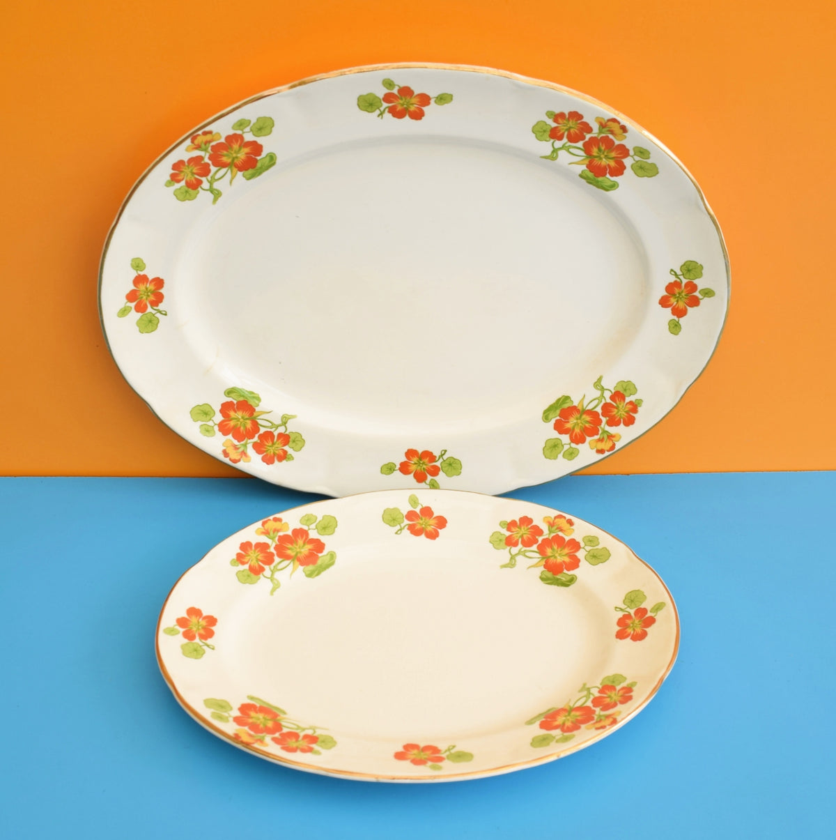 Vintage 1940s Meat Plates - Nasturtiums - Newhall/ Wedgwood by Vintage