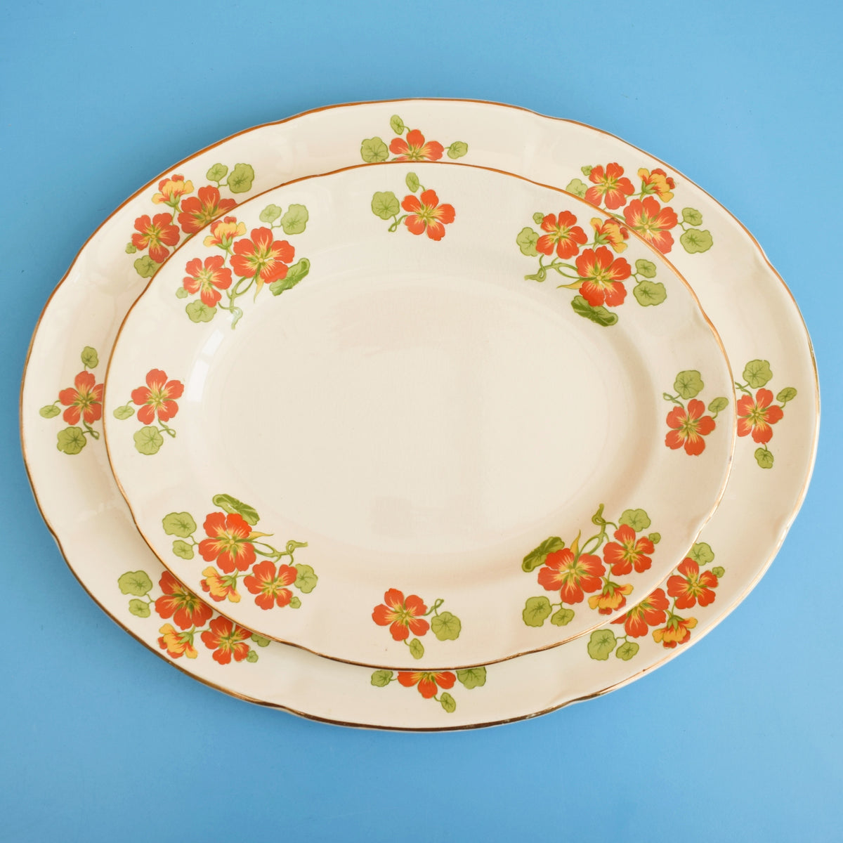 Vintage 1940s Meat Plates - Nasturtiums - Newhall/ Wedgwood by Vintage