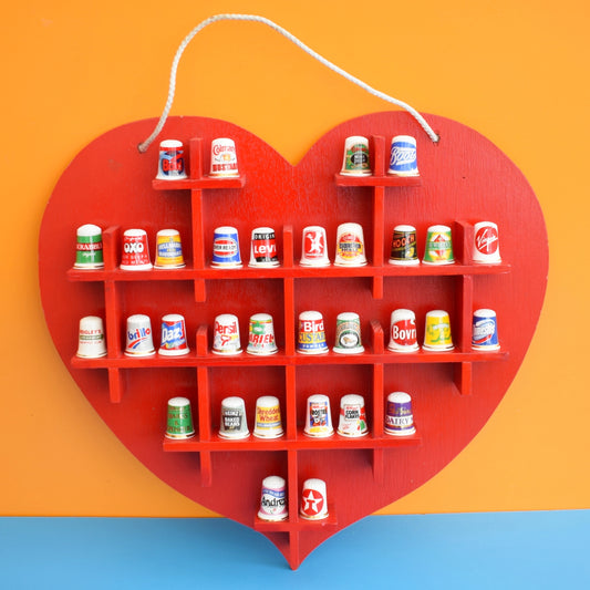 Vintage 1970s Heart Shaped Wooden Trinket Shelf - Red by Vintage