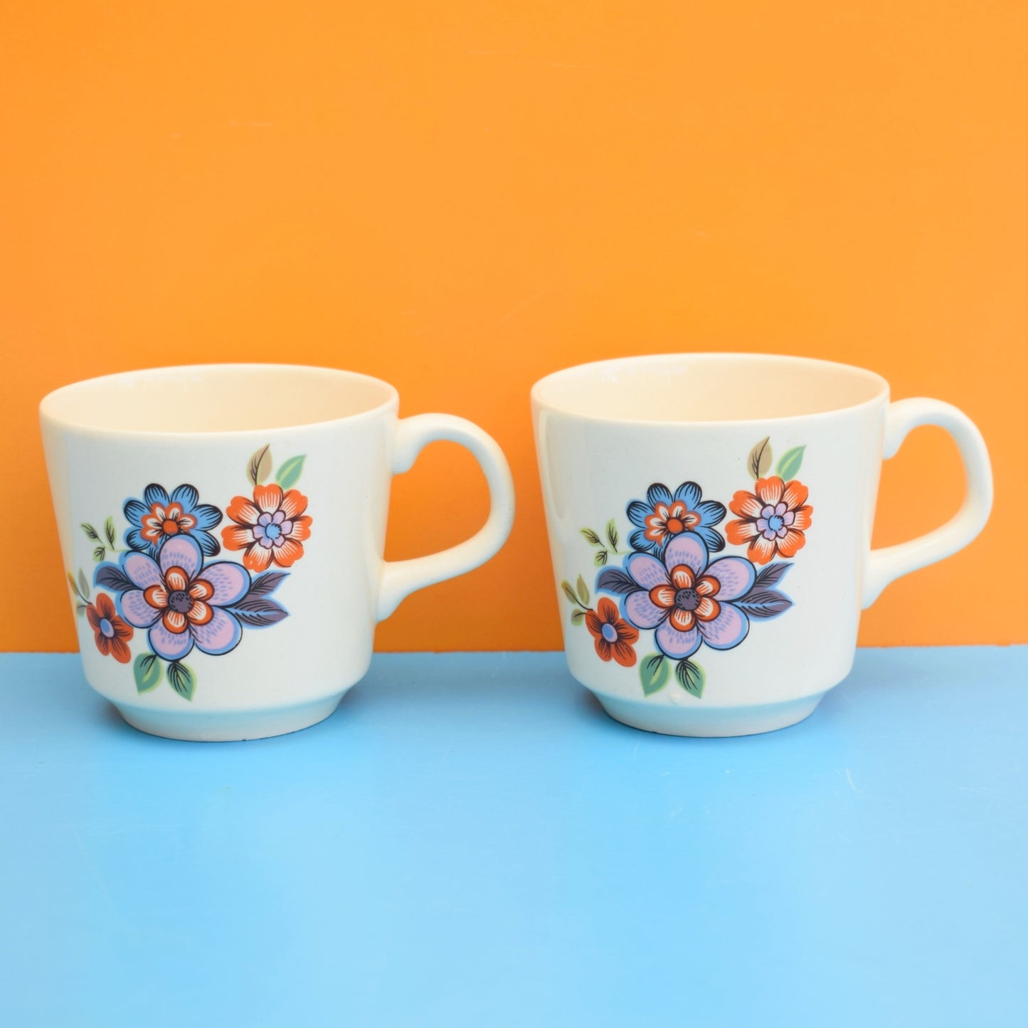 Vintage 1970s Flowery Mugs x2