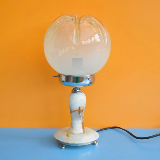 Vintage 1970s Glass / Onyx Table Lamp