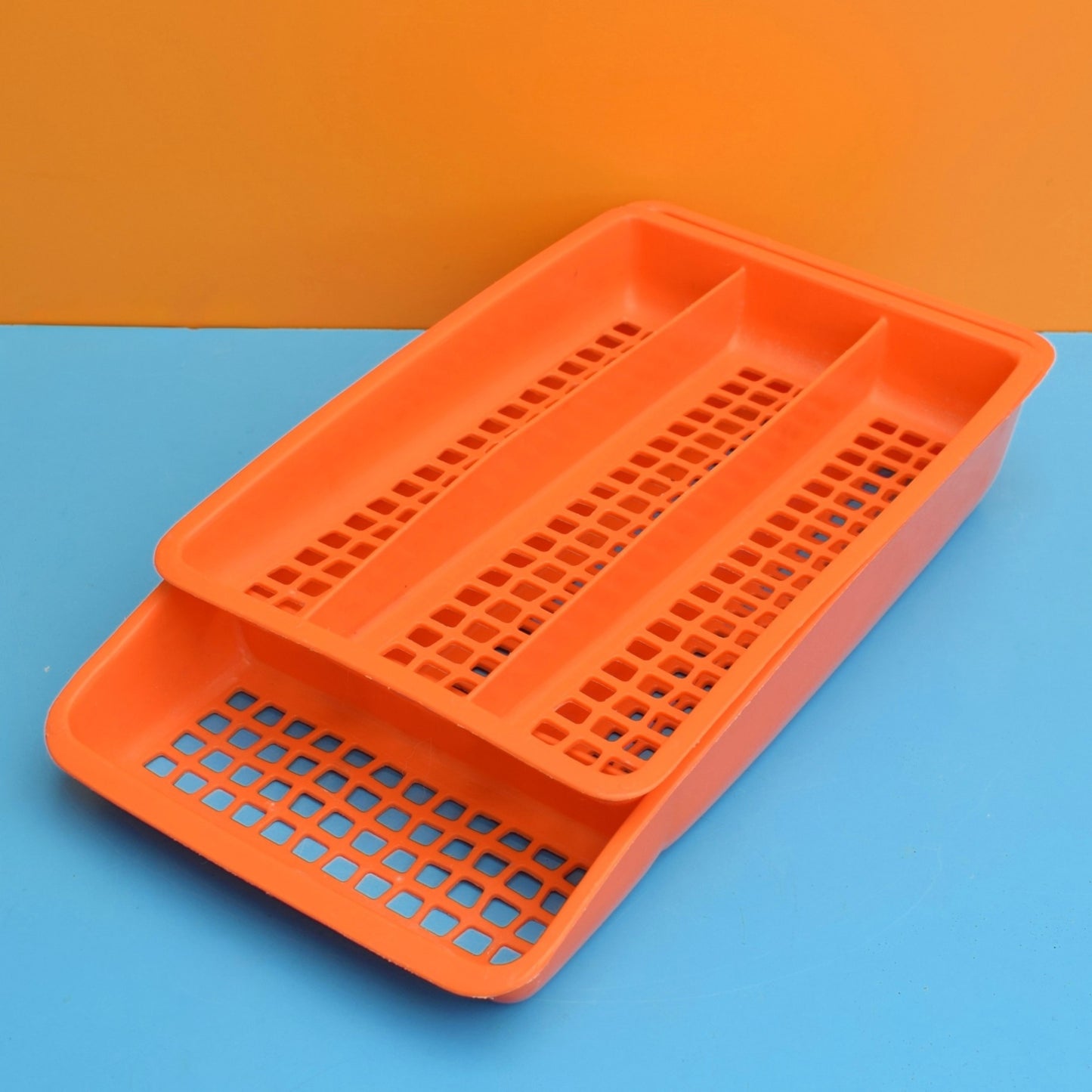 Vintage 1970s Cutlery Tray - Orange - Two Tier - Deka Plastic