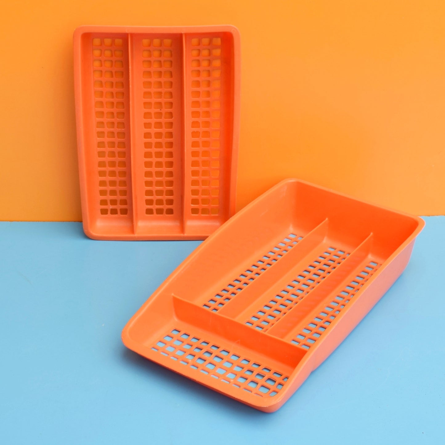 Vintage 1970s Cutlery Tray - Orange - Two Tier - Deka Plastic