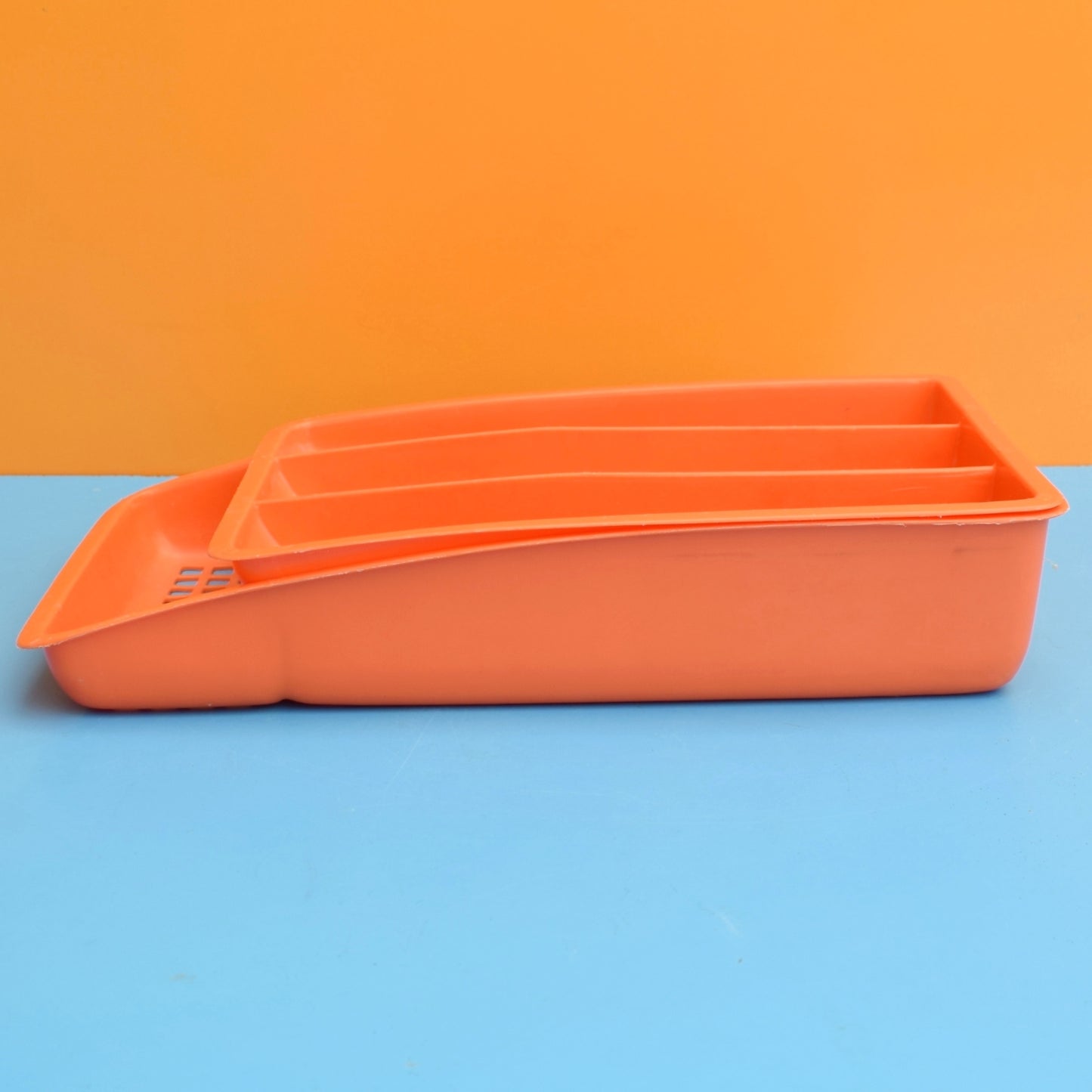 Vintage 1970s Cutlery Tray - Orange - Two Tier - Deka Plastic