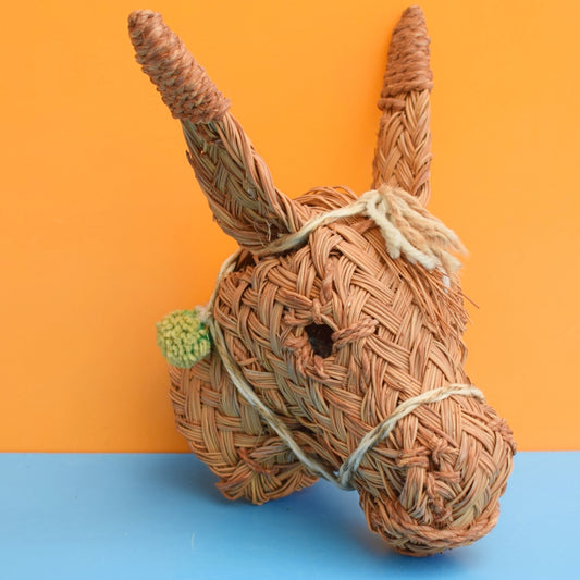 Vintage 1960s Kitsch Straw Wall Mounted Donkey