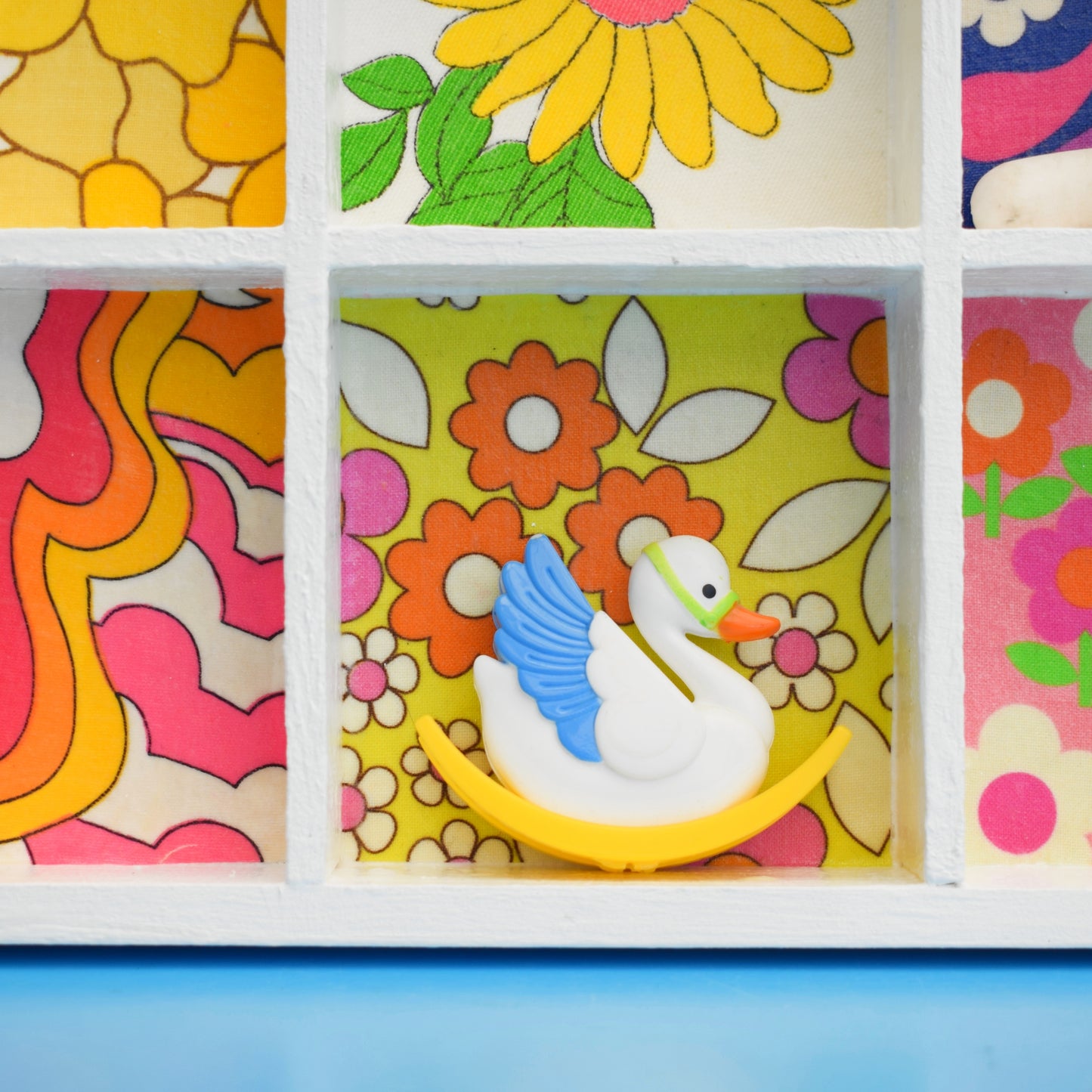 Vintage Retro Larger Wooden Display Unit - Wallpapered - Alice Apple