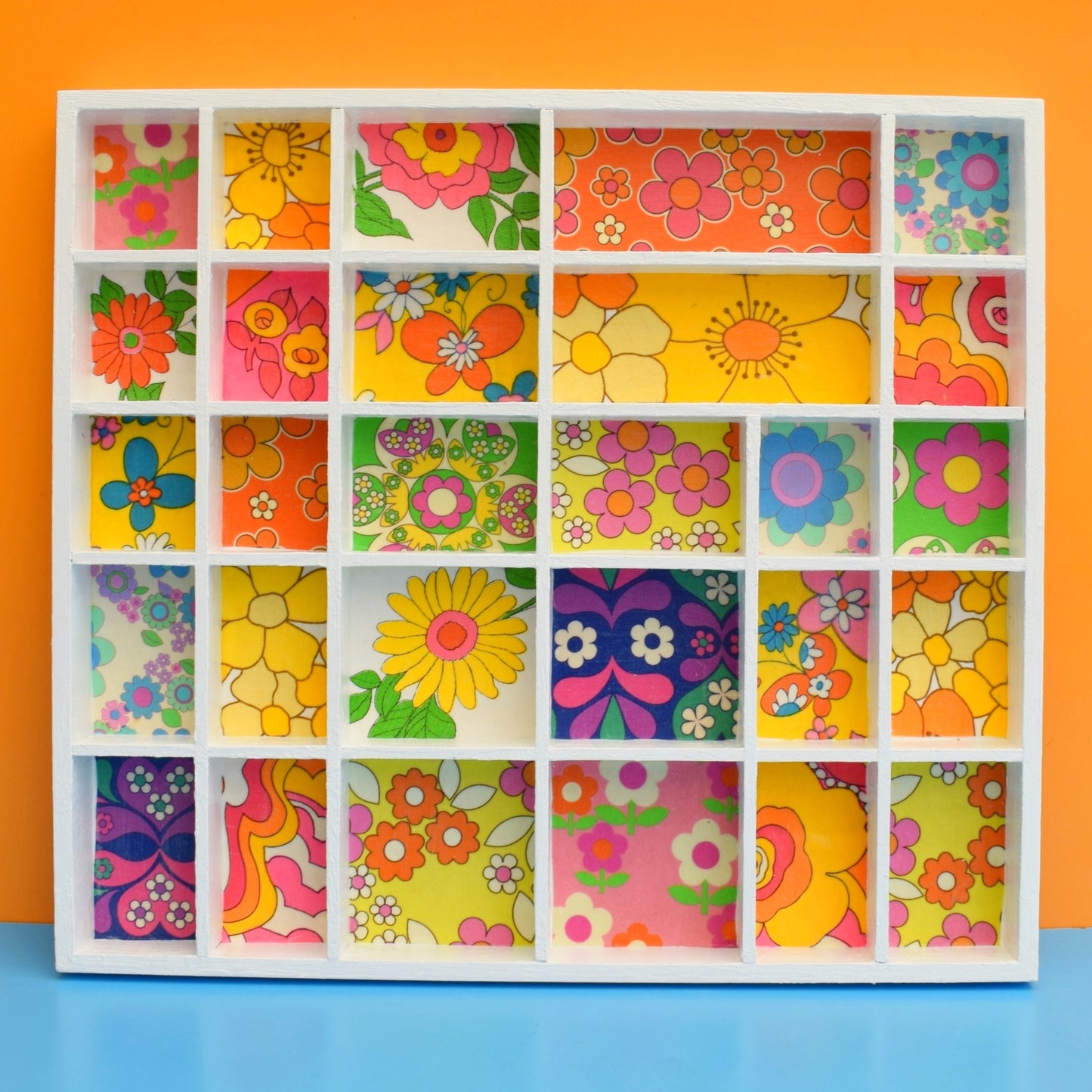 Vintage Retro Larger Wooden Display Unit - Wallpapered - Alice Apple