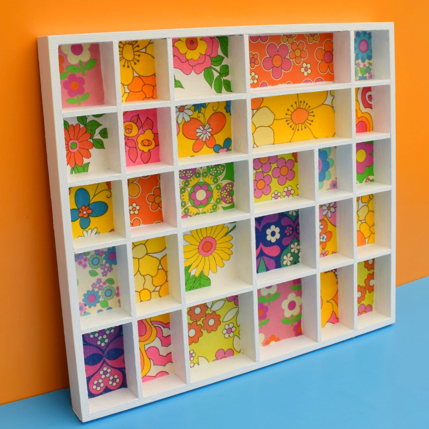 Vintage Retro Larger Wooden Display Unit - Wallpapered - Alice Apple