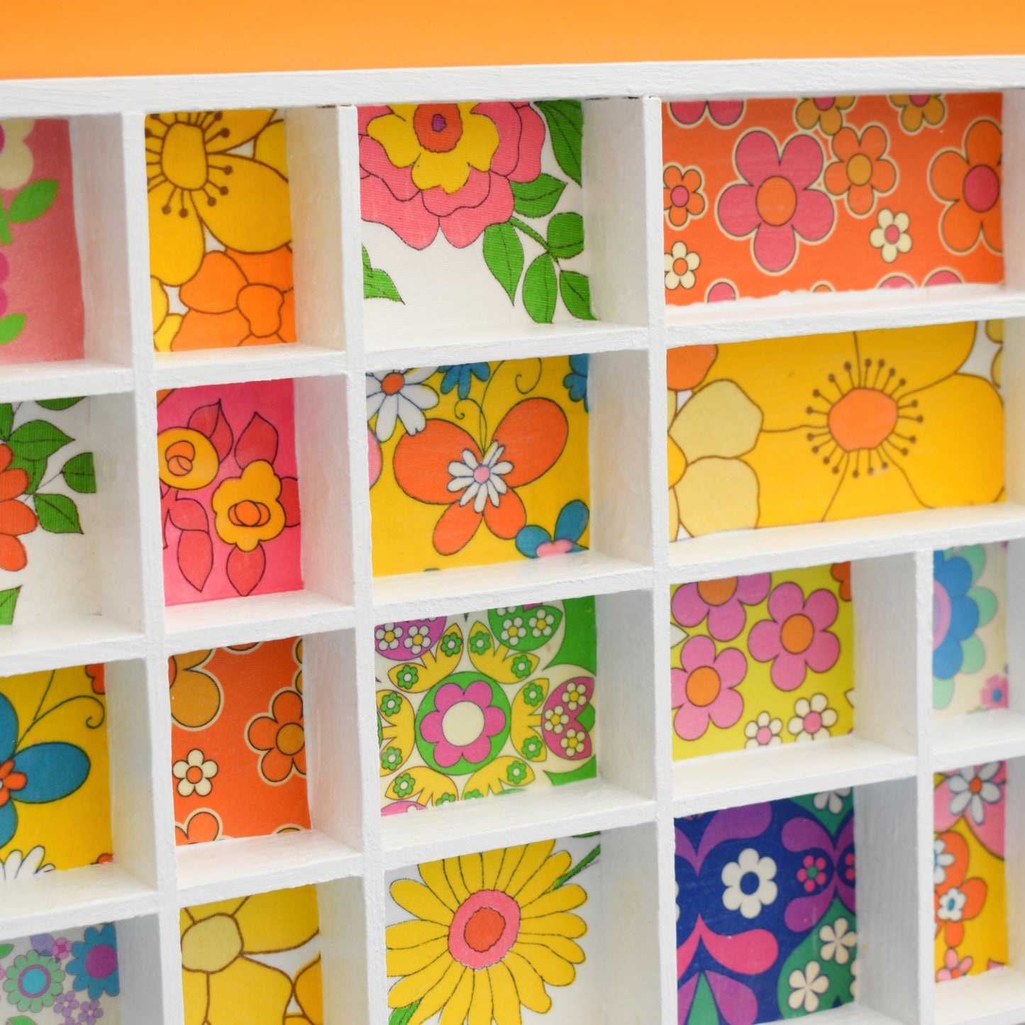 Vintage Retro Larger Wooden Display Unit - Wallpapered - Alice Apple