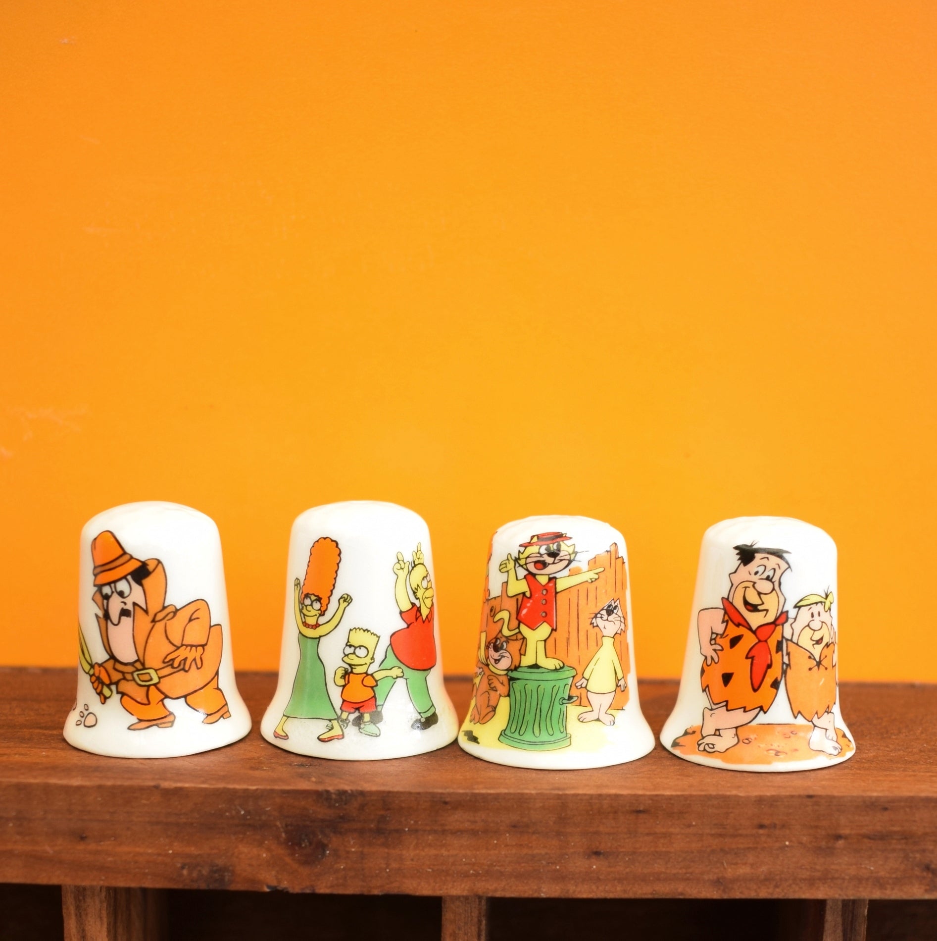 Vintage 1990s Bone China Thimbles - Cartoons / Money by Vintage