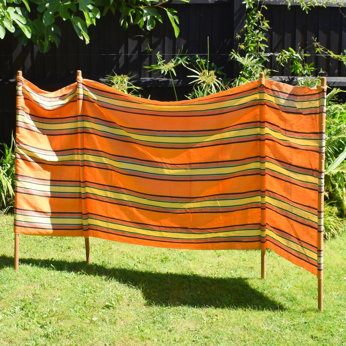 Vintage 1970s Wind Break - Coral Pink / Lemon/ Orange Yellow Stripes by Vintage