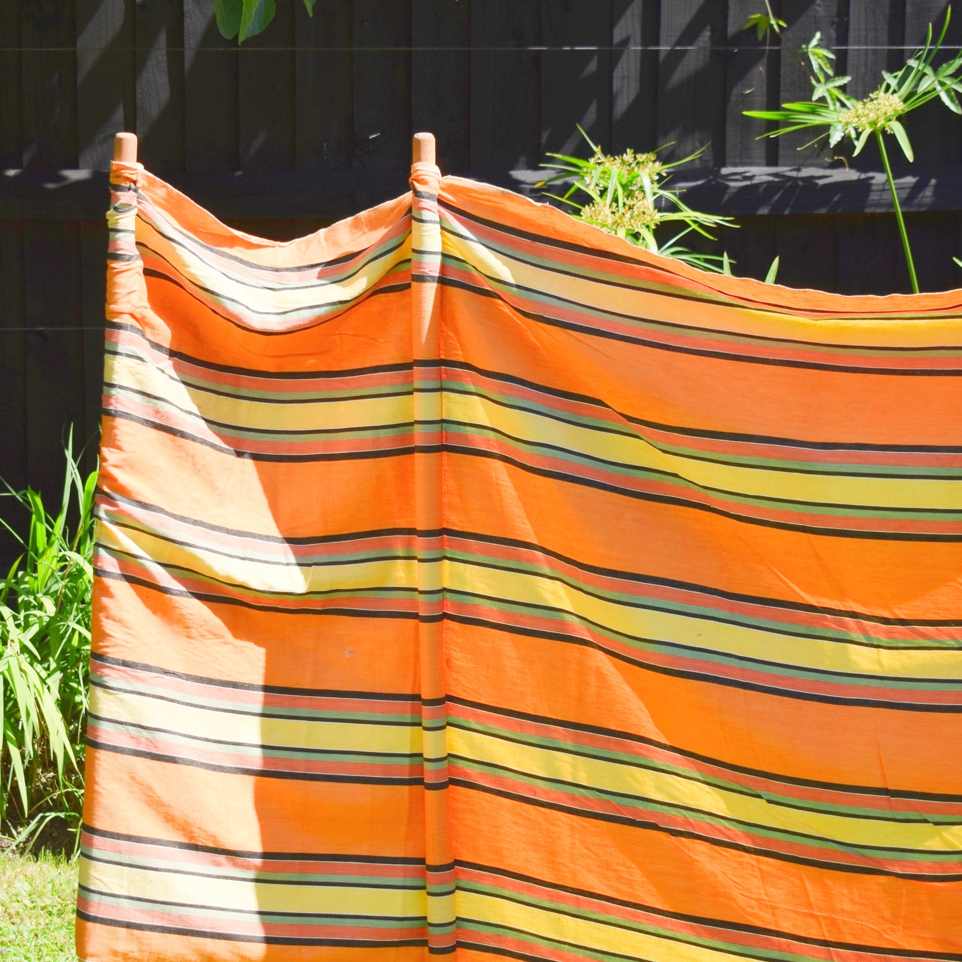 Vintage 1970s Wind Break - Coral Pink / Lemon/ Orange Yellow Stripes by Vintage