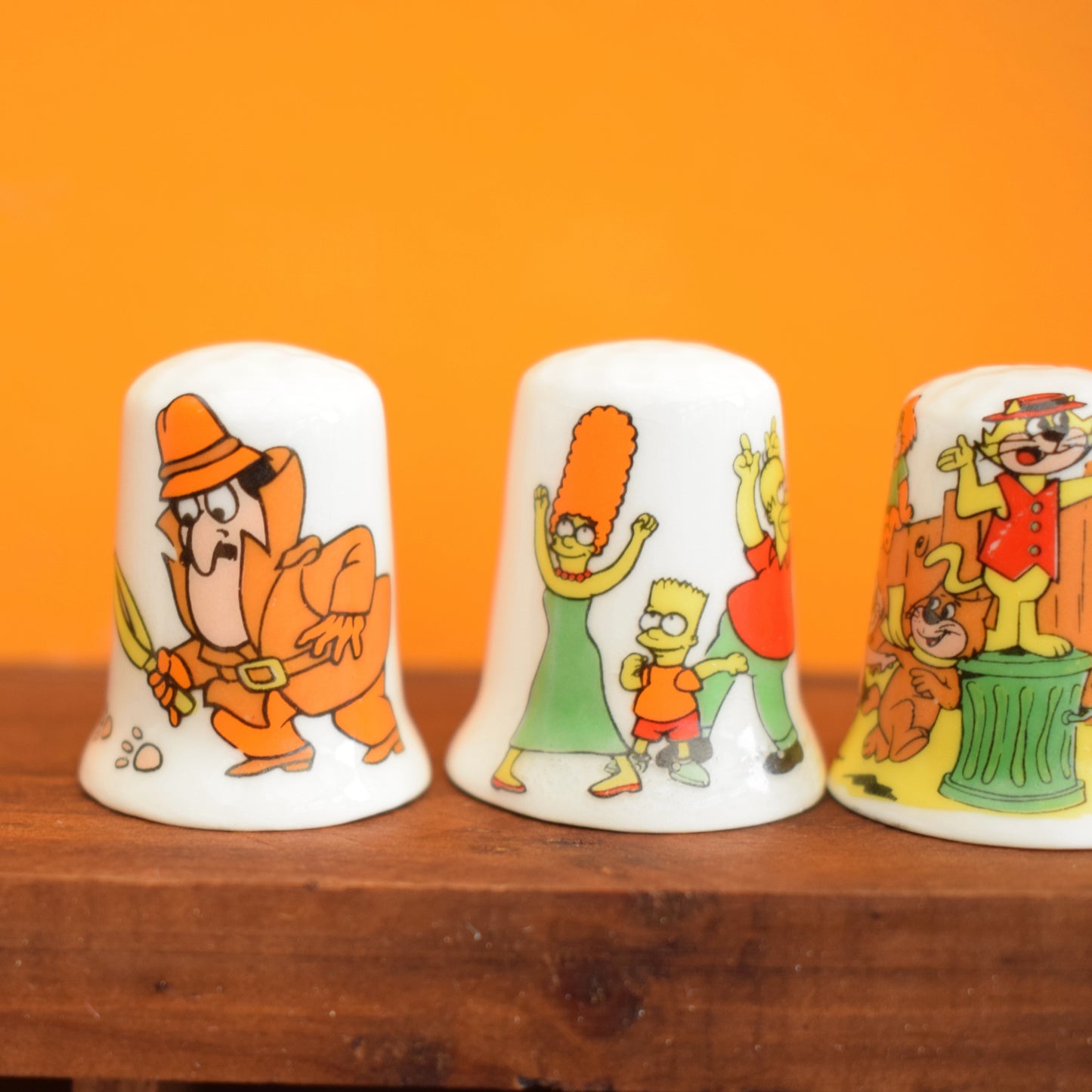 Vintage 1990s Bone China Thimbles - Cartoons / Money by Vintage