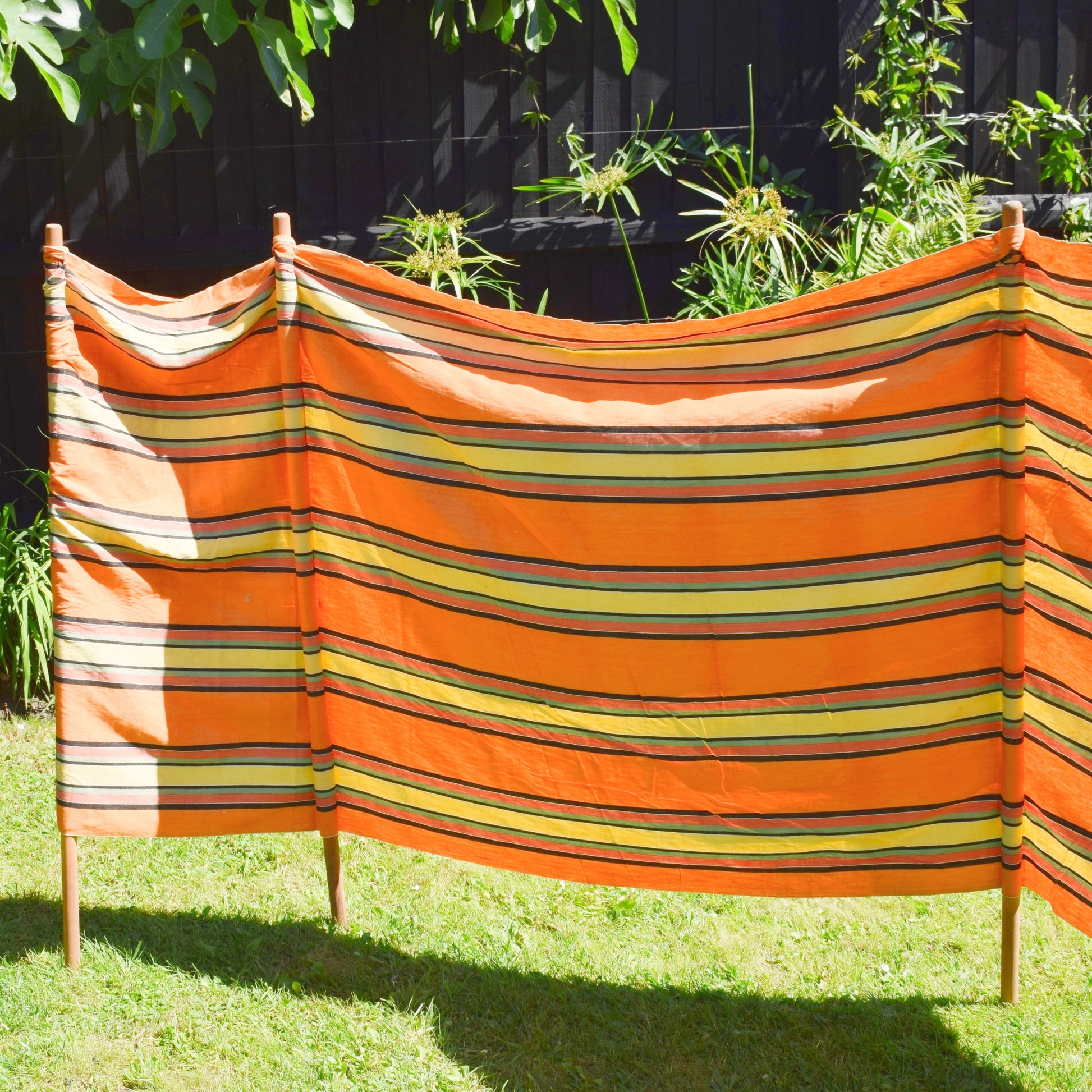 Vintage 1970s Wind Break - Coral Pink / Lemon/ Orange Yellow Stripes by Vintage