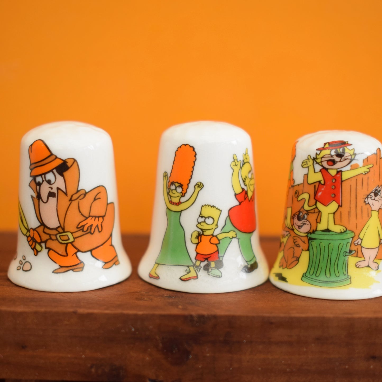 Vintage 1990s Bone China Thimbles - Cartoons / Money by Vintage