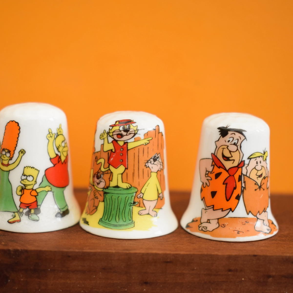 Vintage 1990s Bone China Thimbles - Cartoons / Money by Vintage