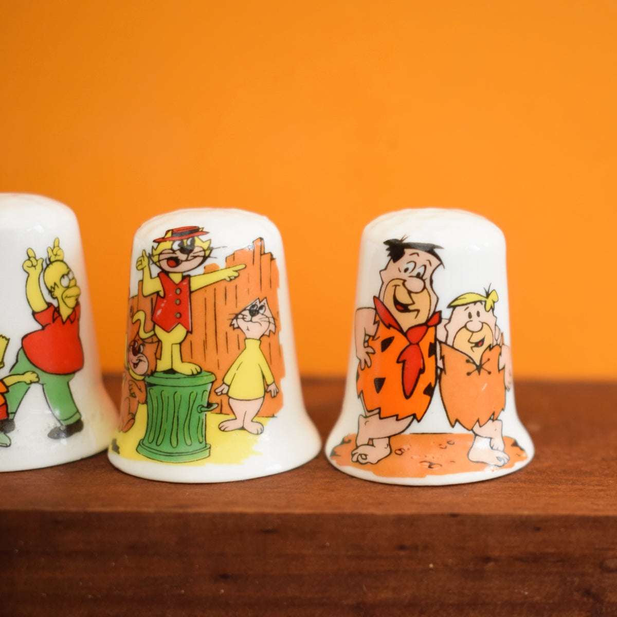 Vintage 1990s Bone China Thimbles - Cartoons / Money by Vintage