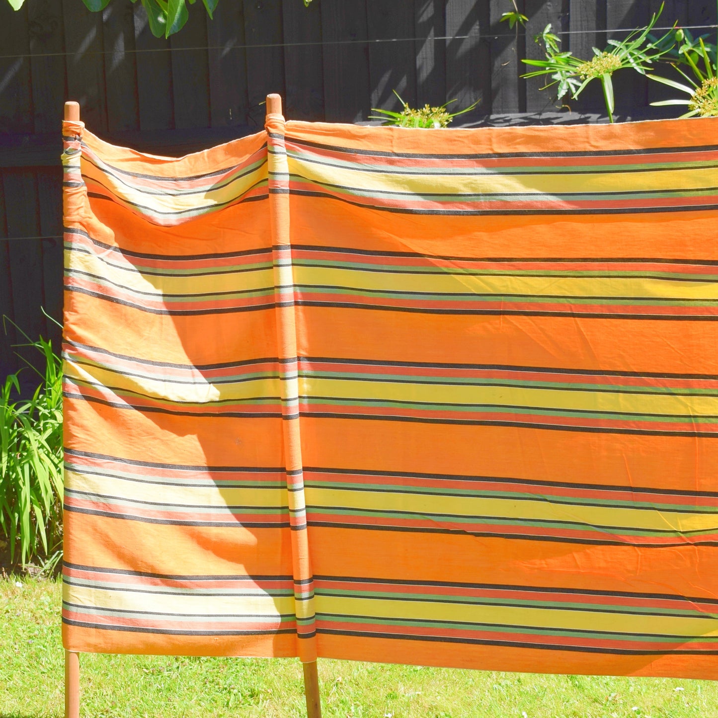 Vintage 1970s Wind Break - Coral Pink / Lemon/ Orange Yellow Stripes by Vintage