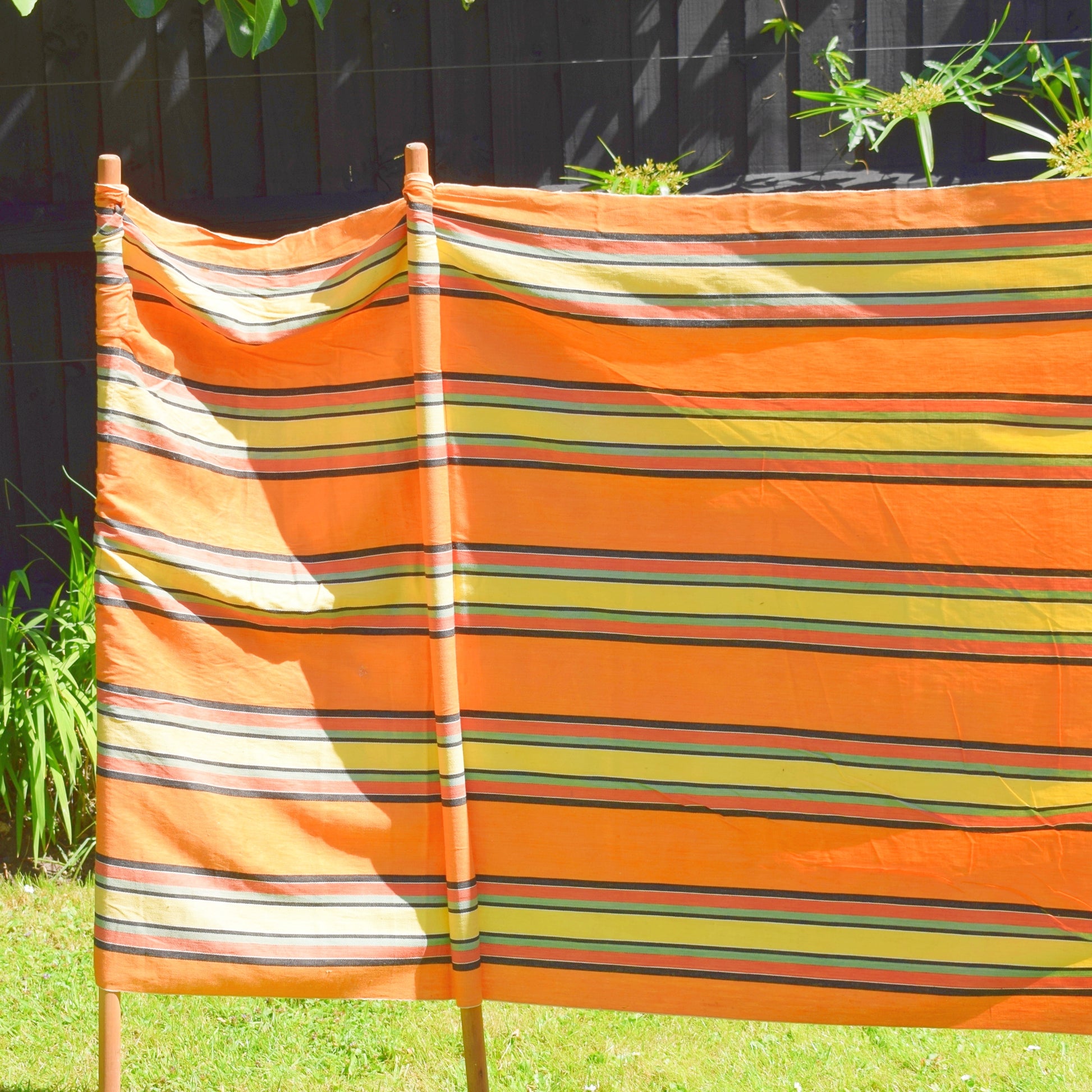 Vintage 1970s Wind Break - Coral Pink / Lemon/ Orange Yellow Stripes by Vintage
