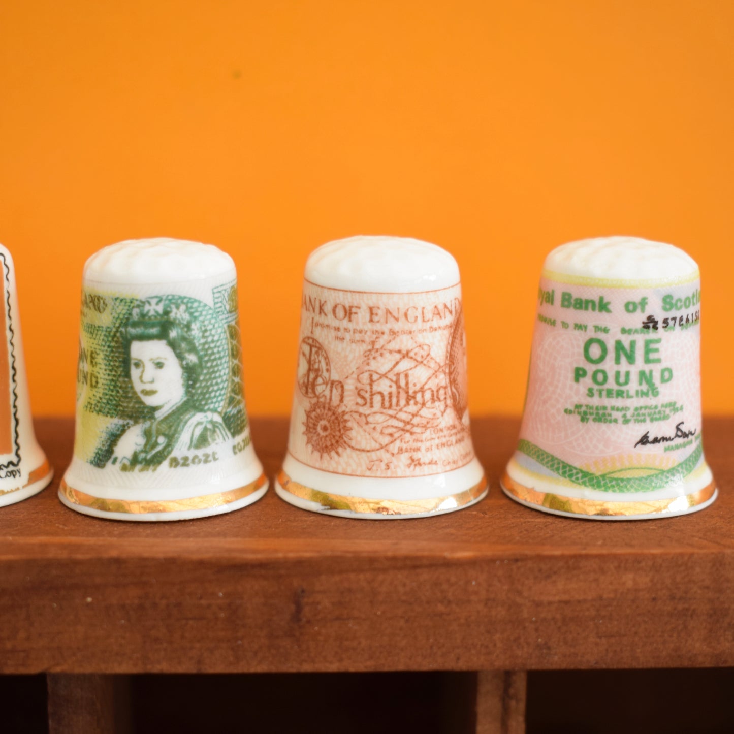 Vintage 1990s Bone China Thimbles - Cartoons / Money by Vintage