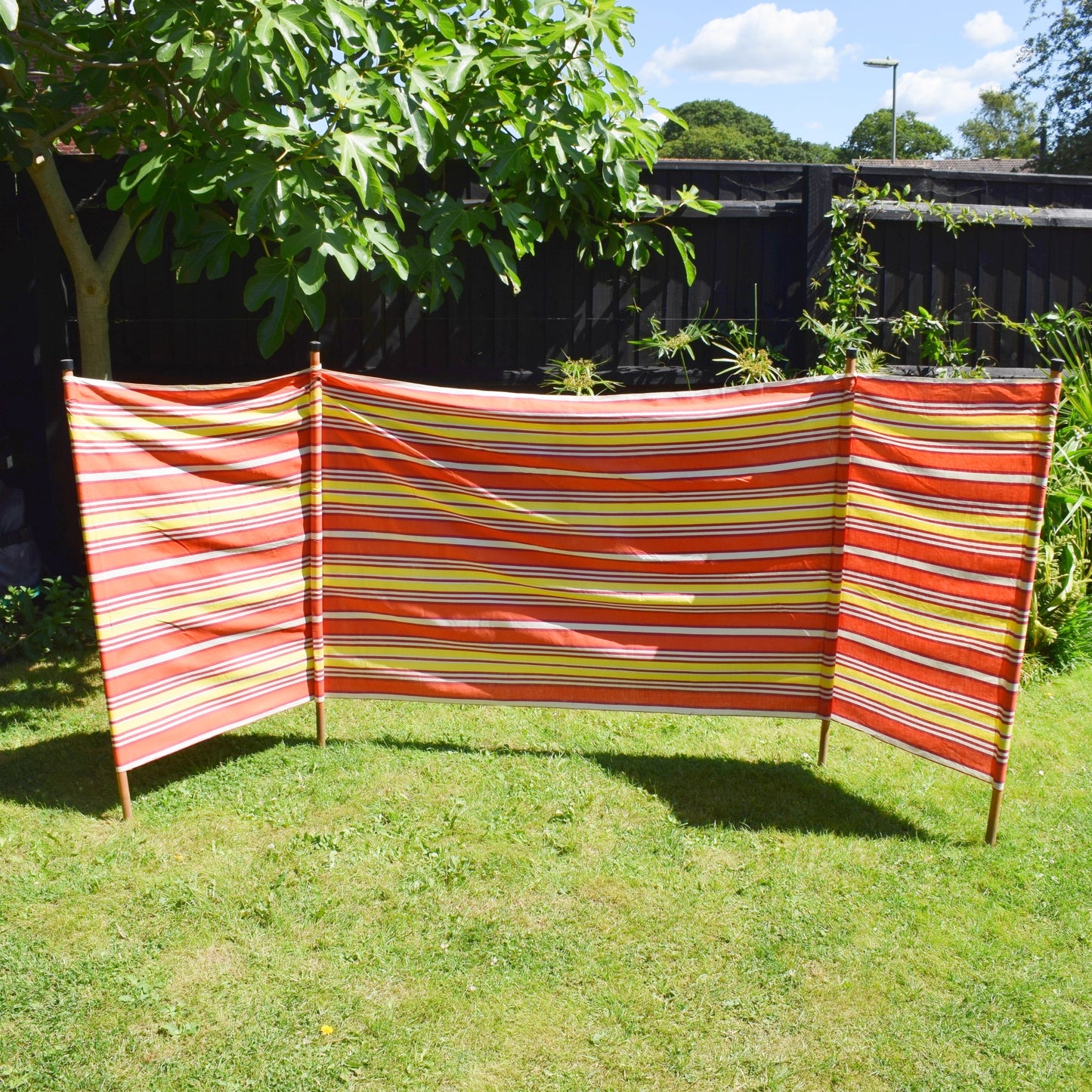 Vintage 1970s Wind Break - Coral Pink / Lemon/ Orange Yellow Stripes by Vintage