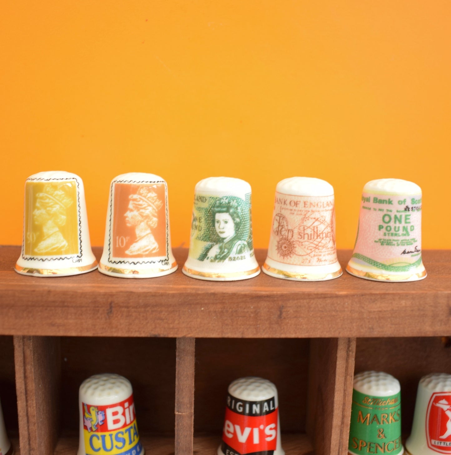 Vintage 1990s Bone China Thimbles - Cartoons / Money by Vintage