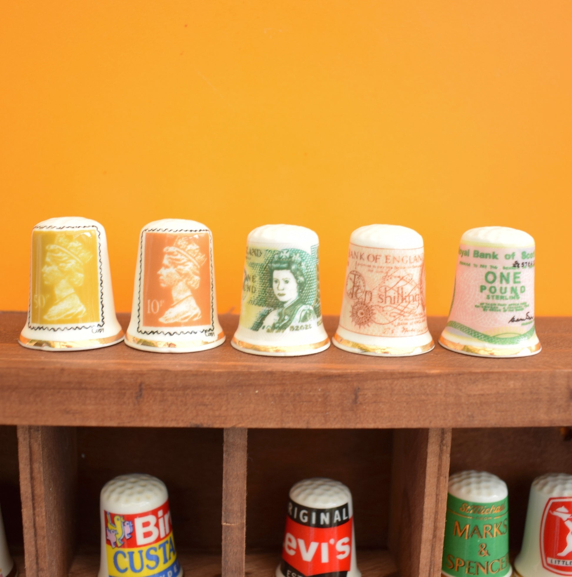 Vintage 1990s Bone China Thimbles - Cartoons / Money by Vintage
