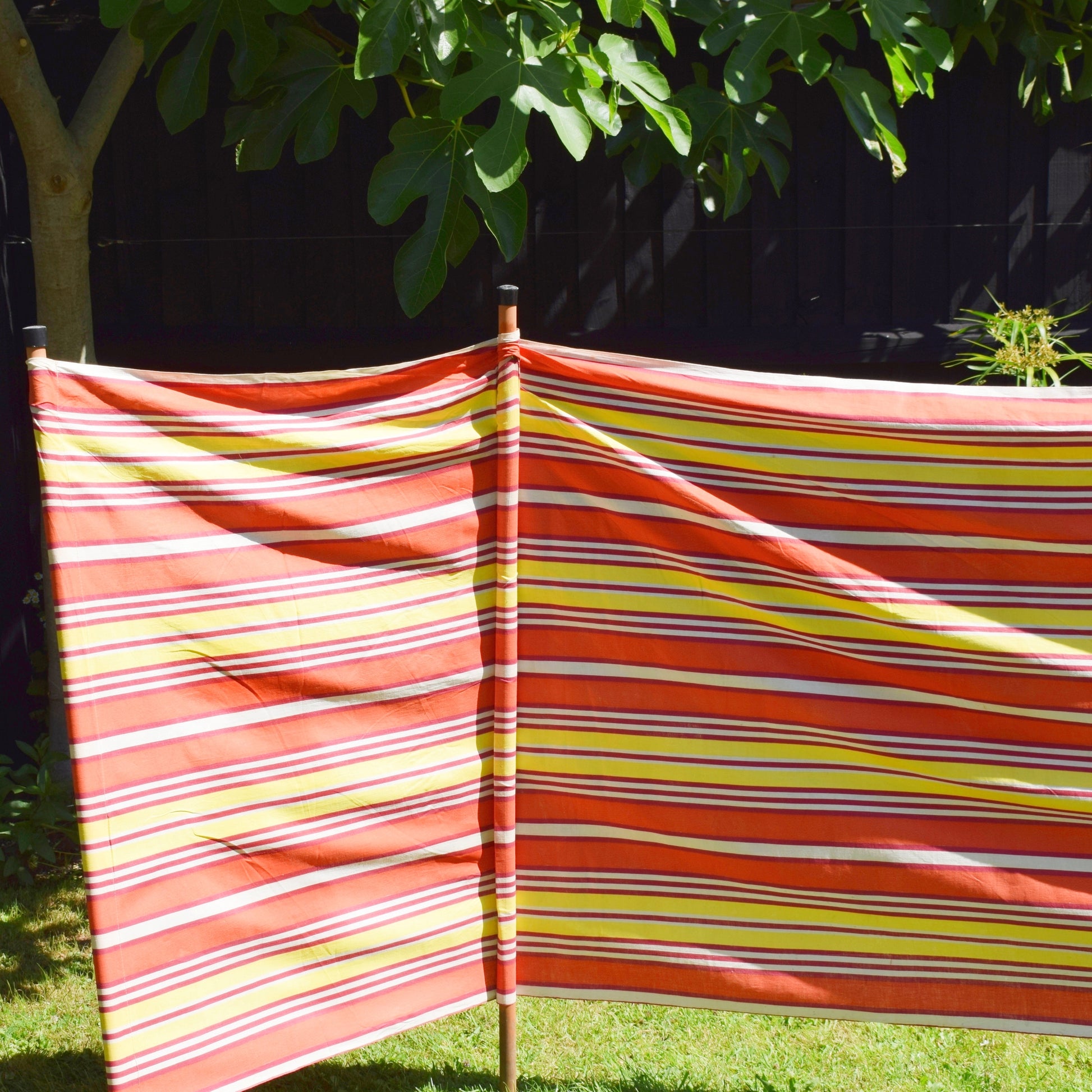 Vintage 1970s Wind Break - Coral Pink / Lemon/ Orange Yellow Stripes by Vintage