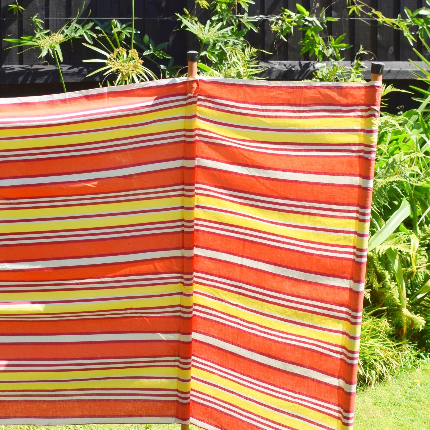 Vintage 1970s Wind Break - Coral Pink / Lemon/ Orange Yellow Stripes by Vintage