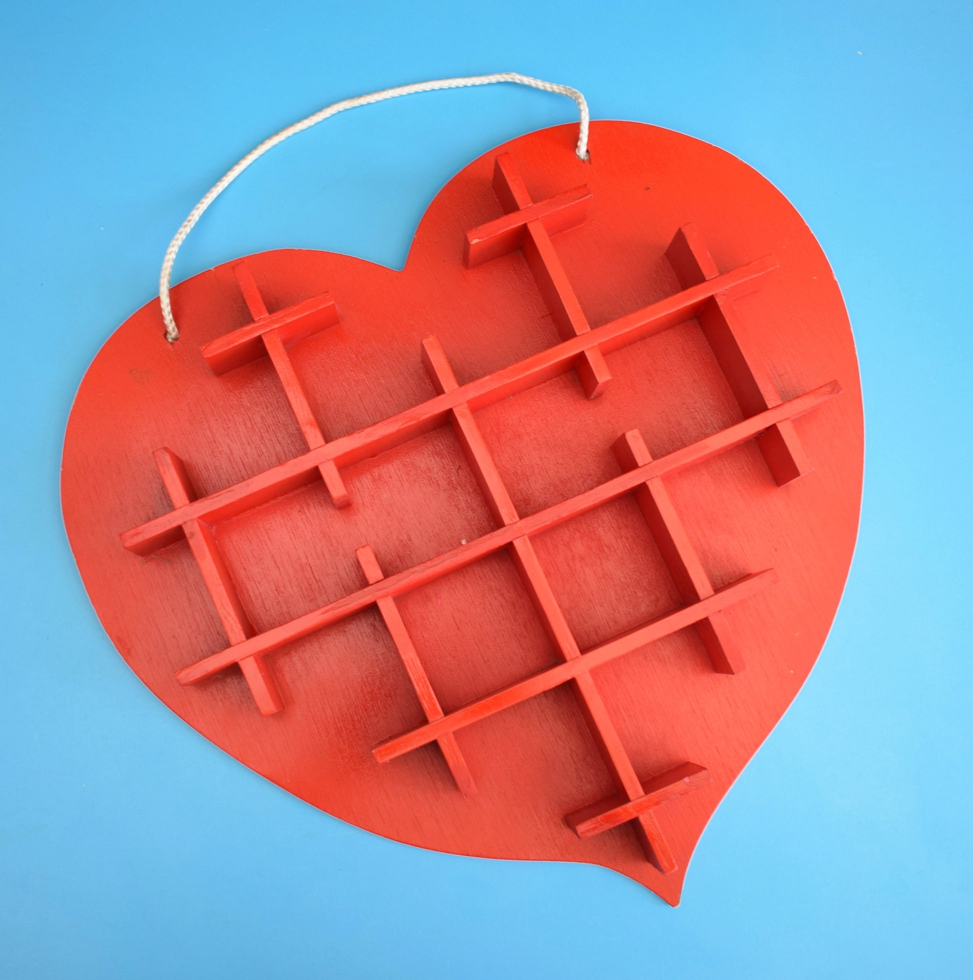 Vintage 1970s Heart Shaped Wooden Trinket Shelf - Red by Vintage