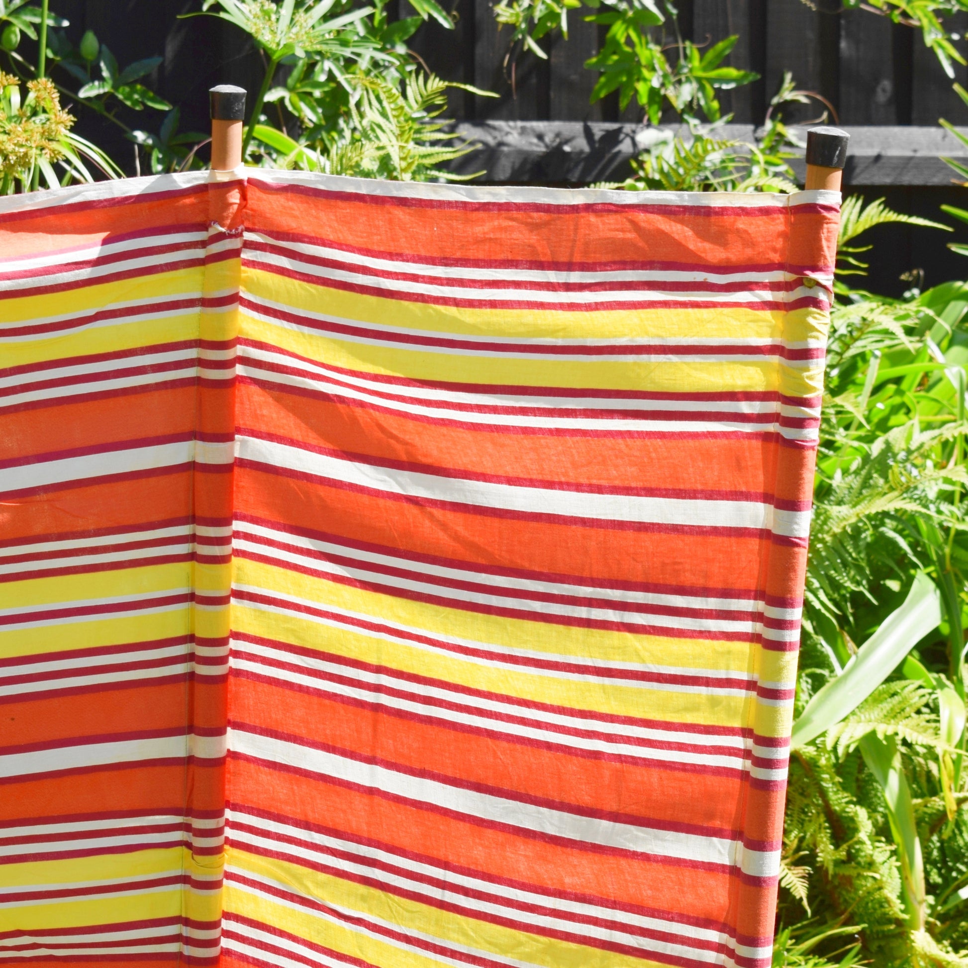 Vintage 1970s Wind Break - Coral Pink / Lemon/ Orange Yellow Stripes by Vintage