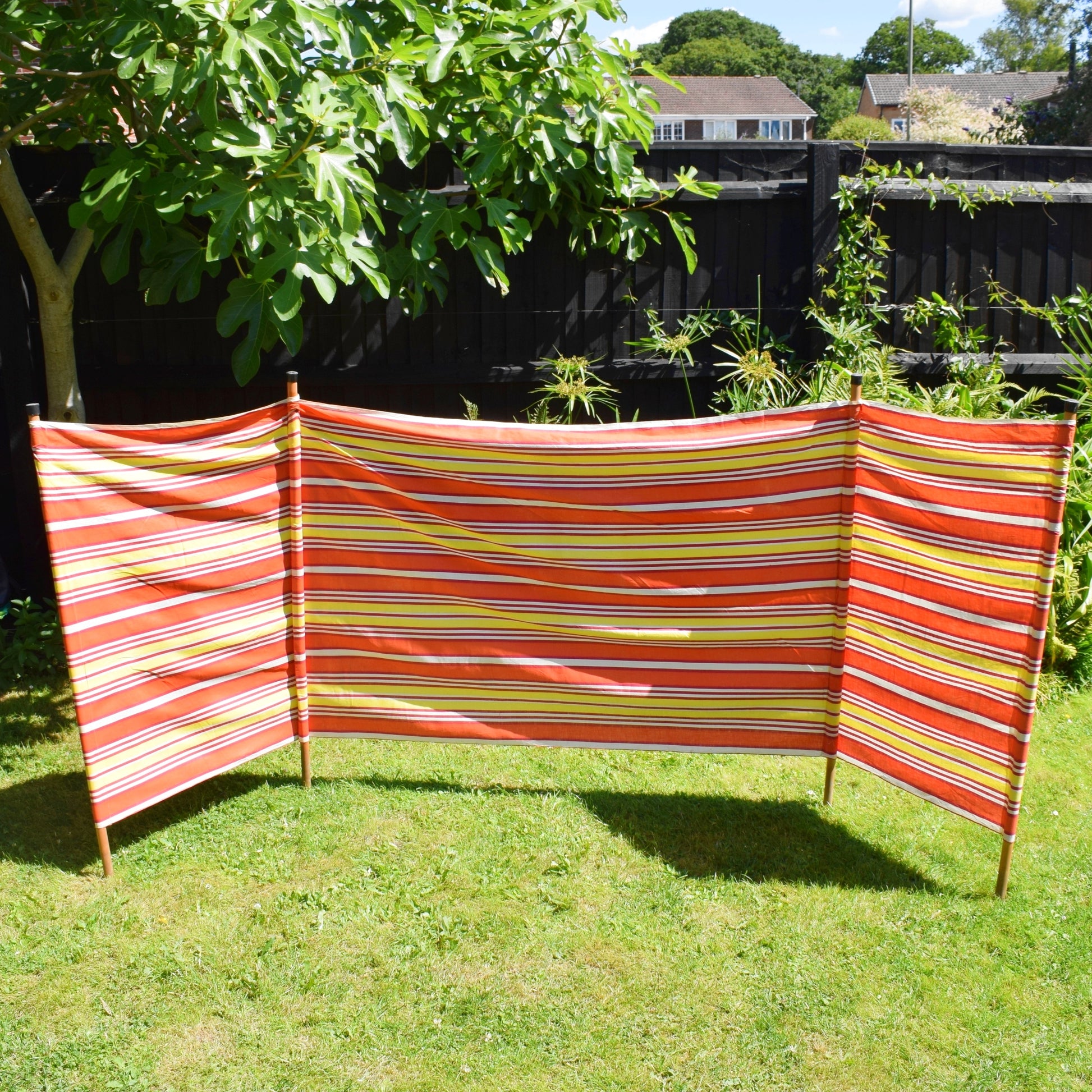 Vintage 1970s Wind Break - Coral Pink / Lemon/ Orange Yellow Stripes by Vintage
