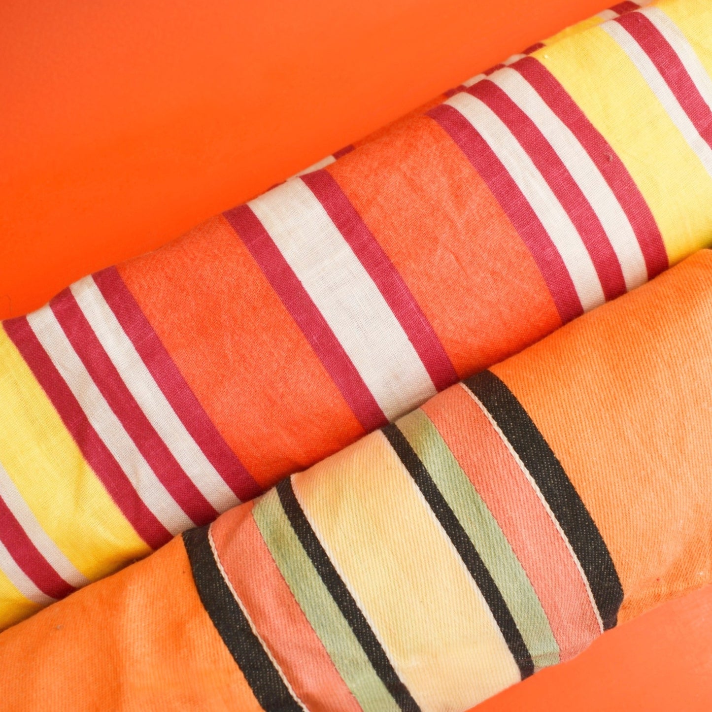 Vintage 1970s Wind Break - Coral Pink / Lemon/ Orange Yellow Stripes by Vintage