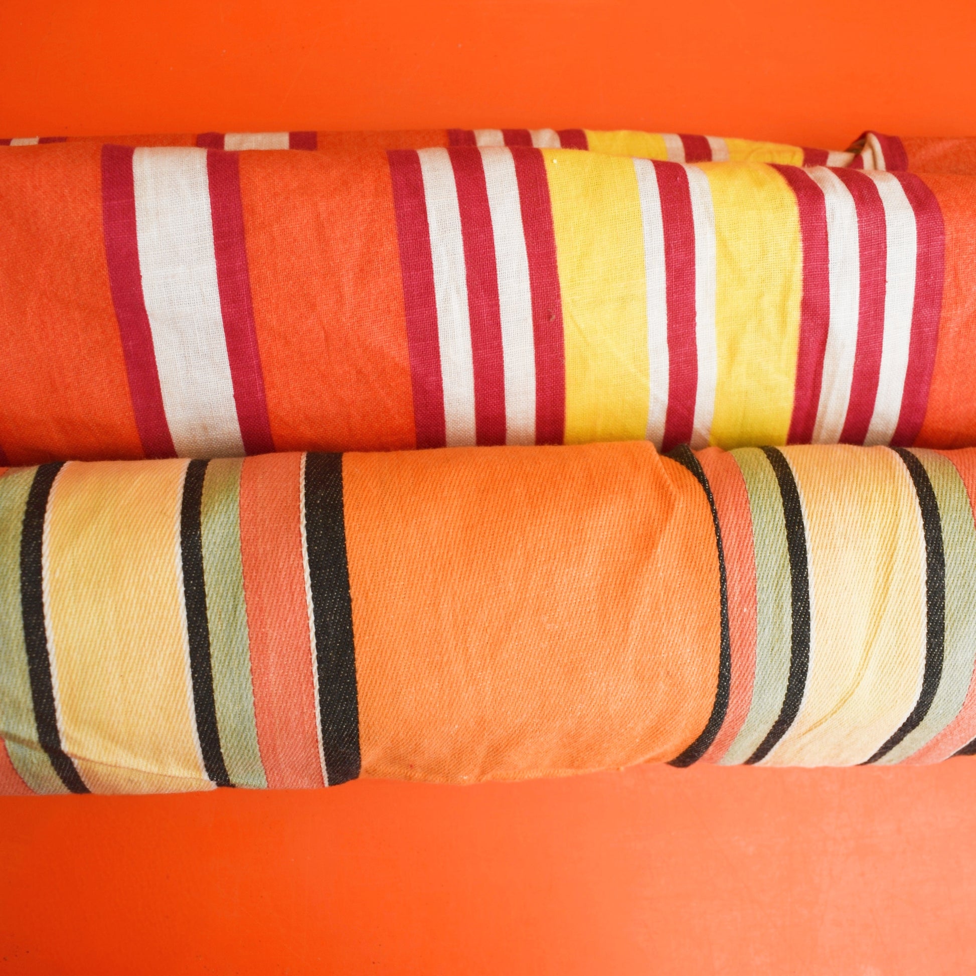 Vintage 1970s Wind Break - Coral Pink / Lemon/ Orange Yellow Stripes by Vintage
