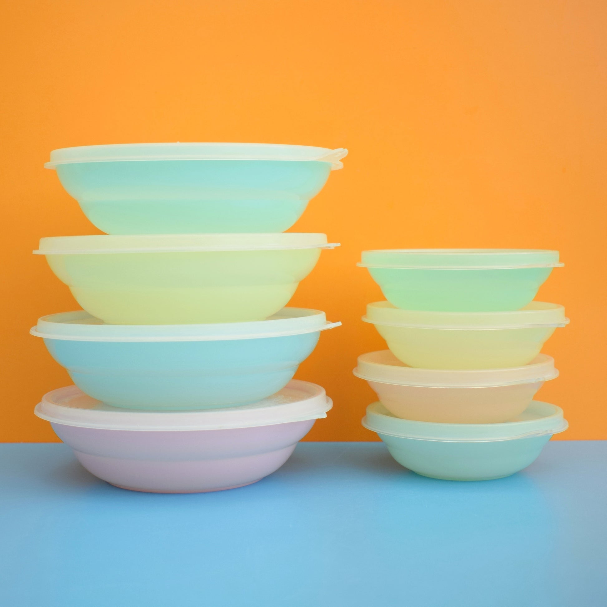 Vintage 1960s Plastic Tupperware Lidded Containers - Pastel Colours . by Pineapple Retro