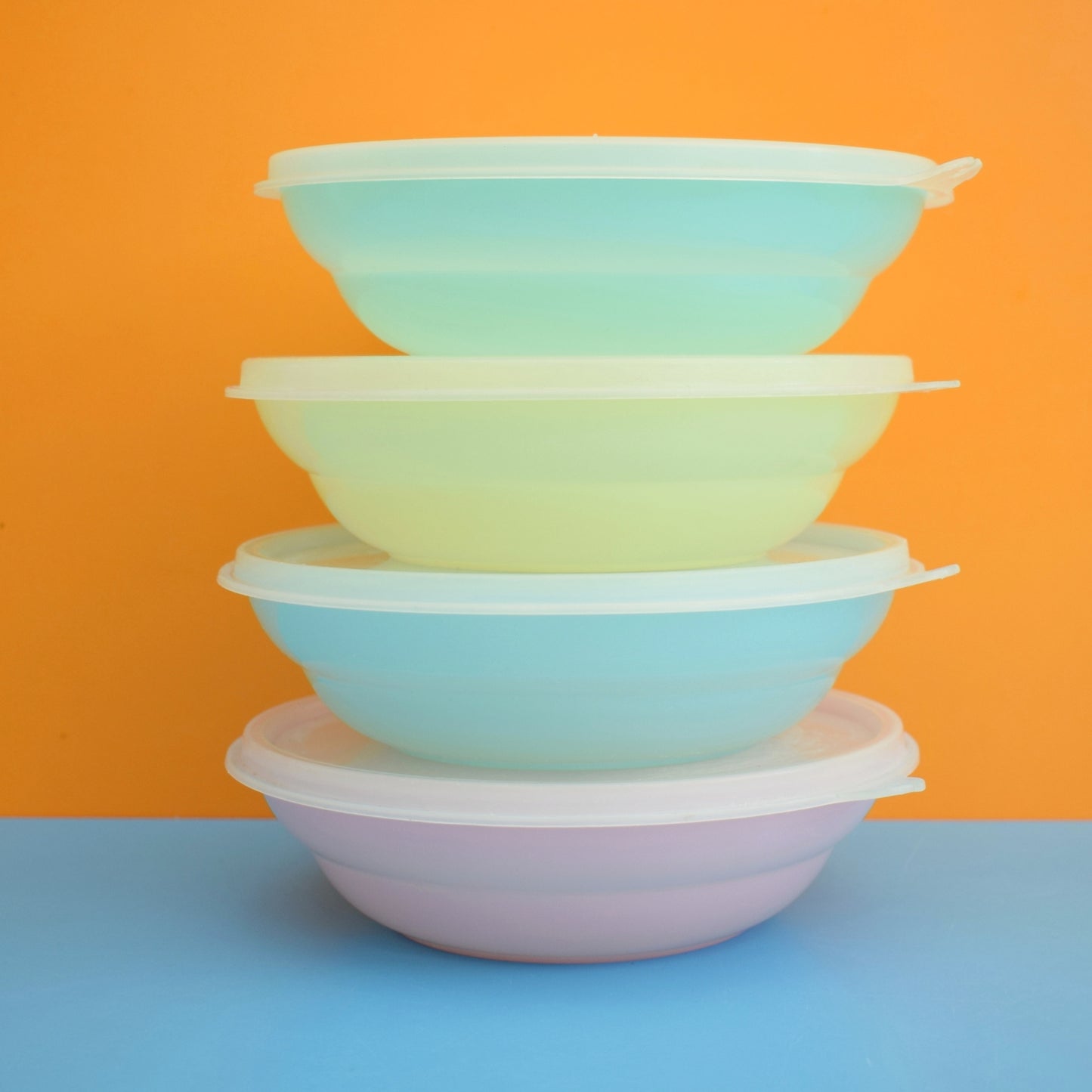 Vintage 1960s Plastic Tupperware Lidded Containers - Pastel Colours . by Pineapple Retro