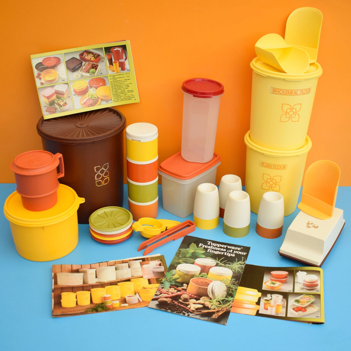 Vintage 1970s Tupperware Containers - Red/ Orange / Yellow / Green / Cream by Pineapple Retro