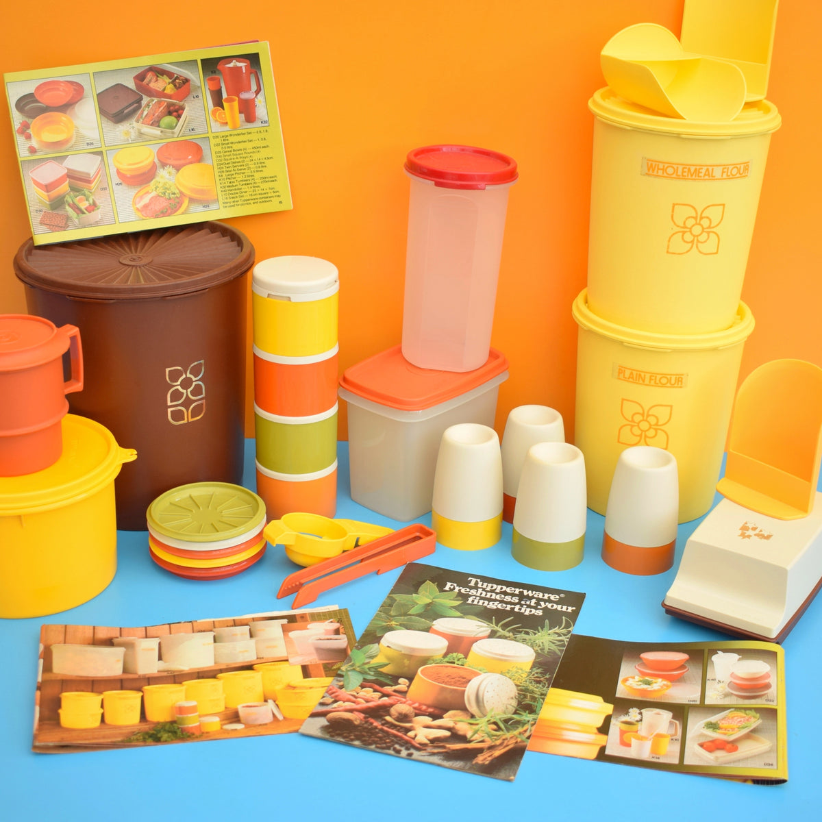 Vintage 1970s Tupperware Containers - Red/ Orange / Yellow / Green / Cream by Pineapple Retro