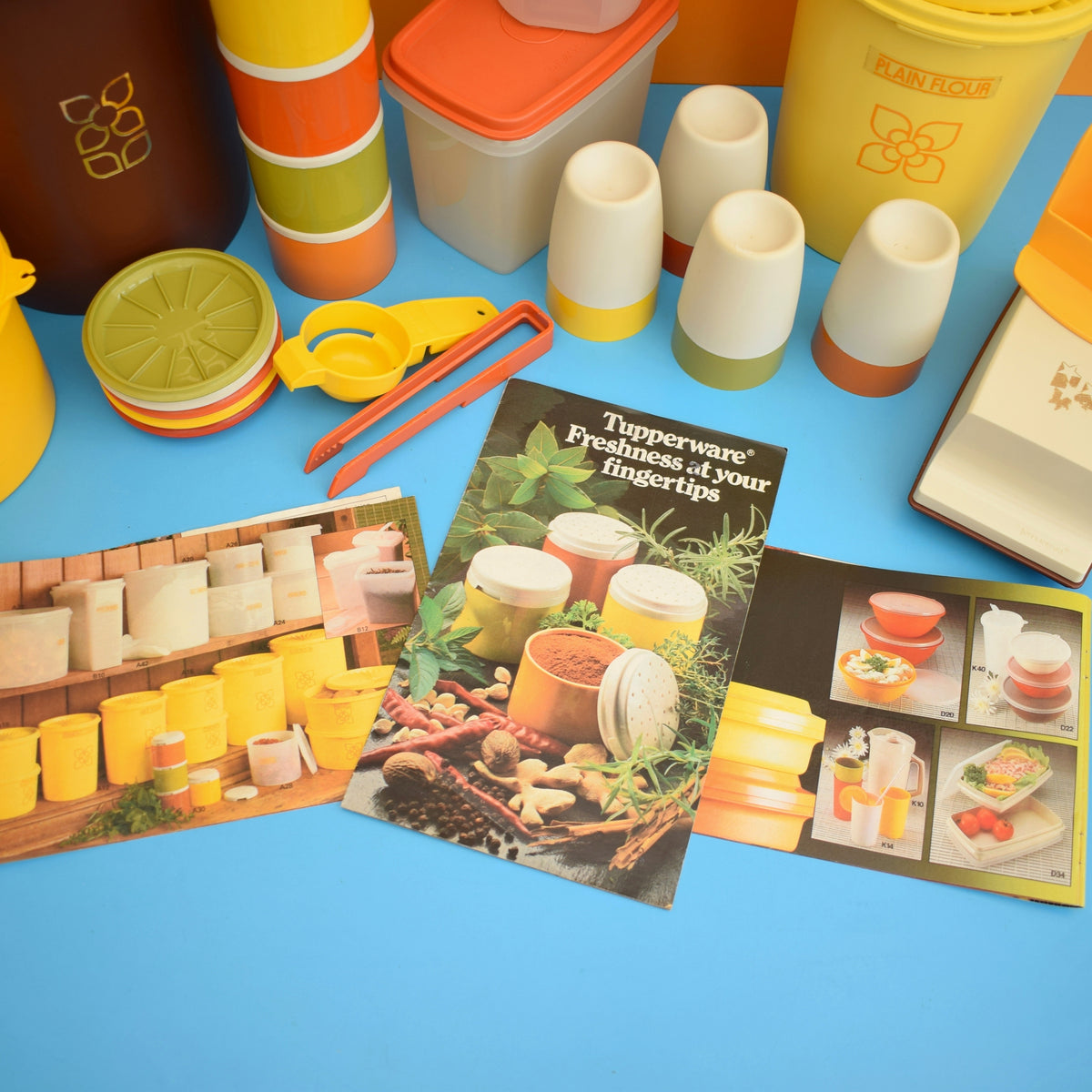 Vintage 1970s Tupperware Containers - Red/ Orange / Yellow / Green / Cream by Pineapple Retro