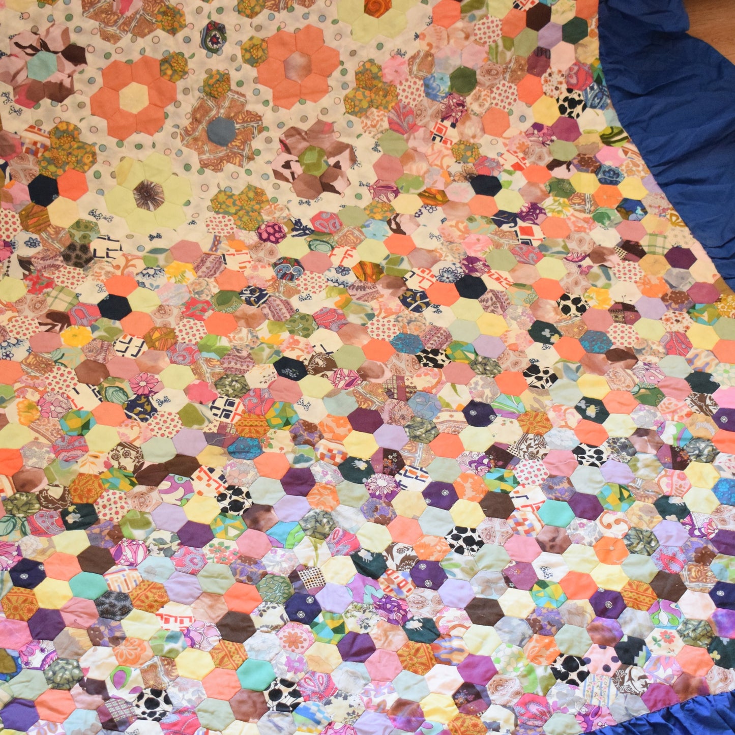 Vintage 1970s Fabric Patchwork Quilt / Bedcover