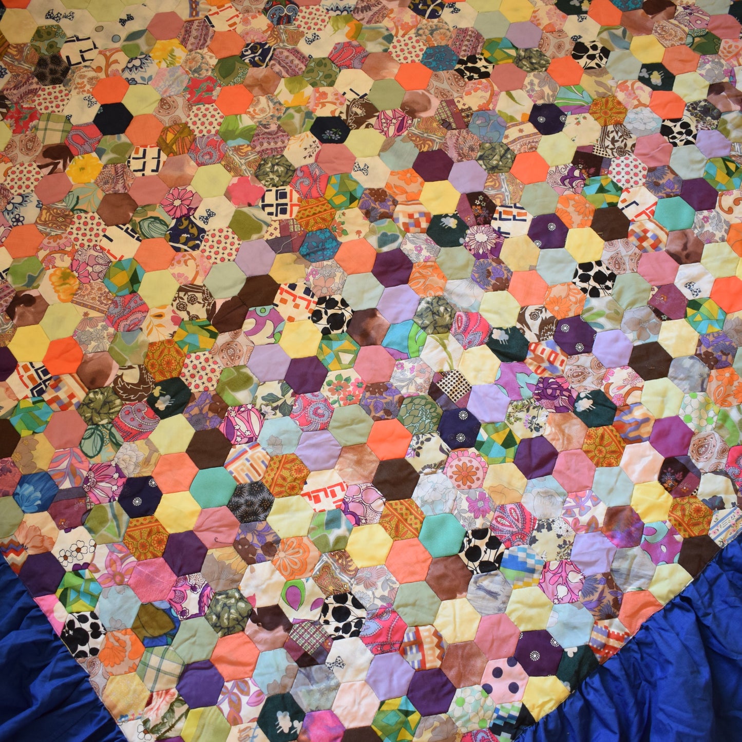 Vintage 1970s Fabric Patchwork Quilt / Bedcover