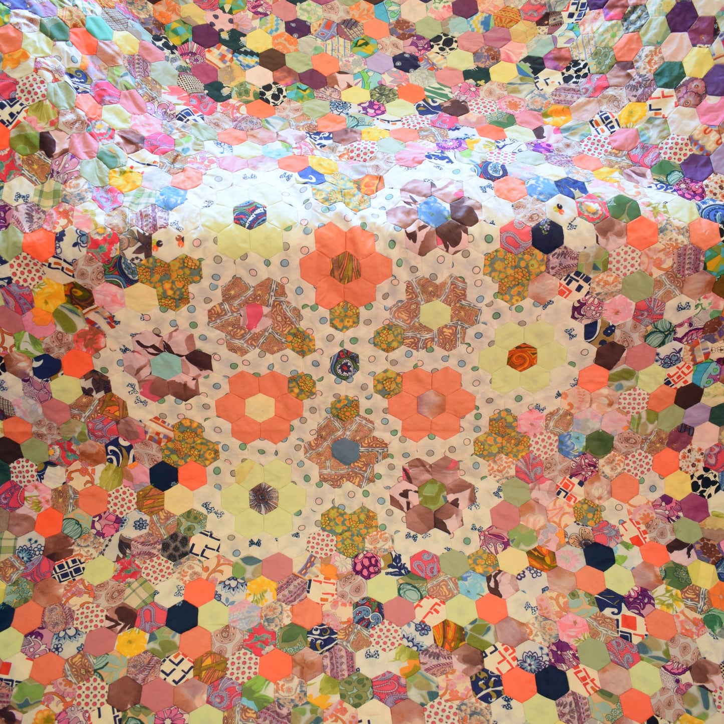 Vintage 1970s Fabric Patchwork Quilt / Bedcover